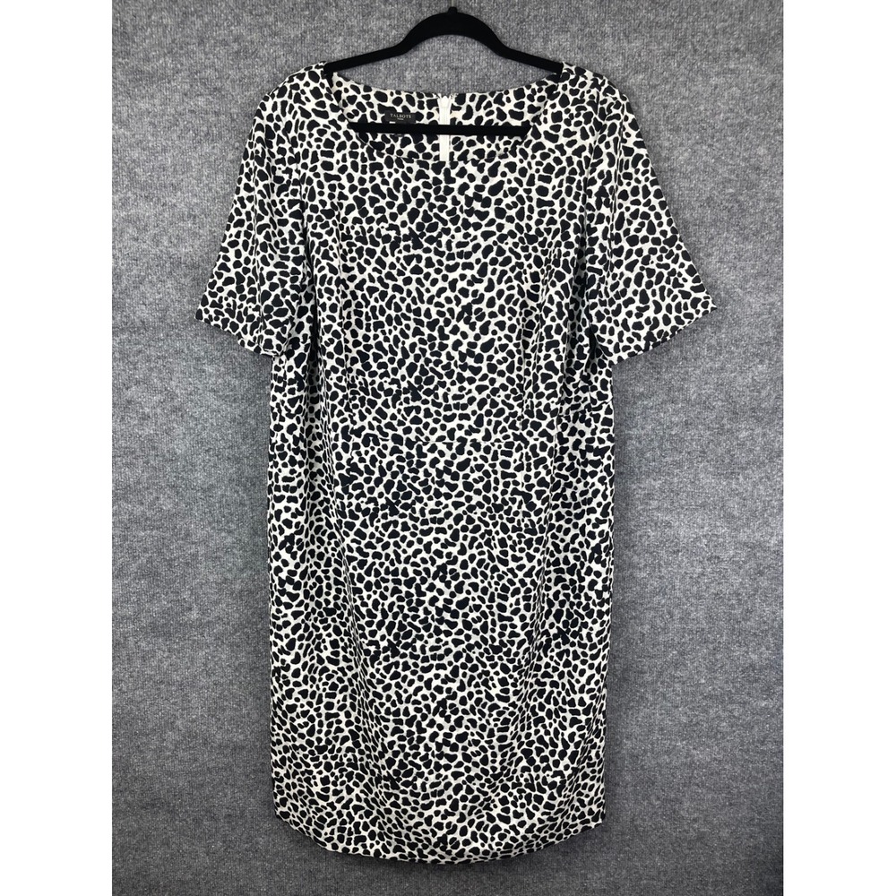 Talbots Shift Dress Women's 16W Black White Animal Print Short Sleeve